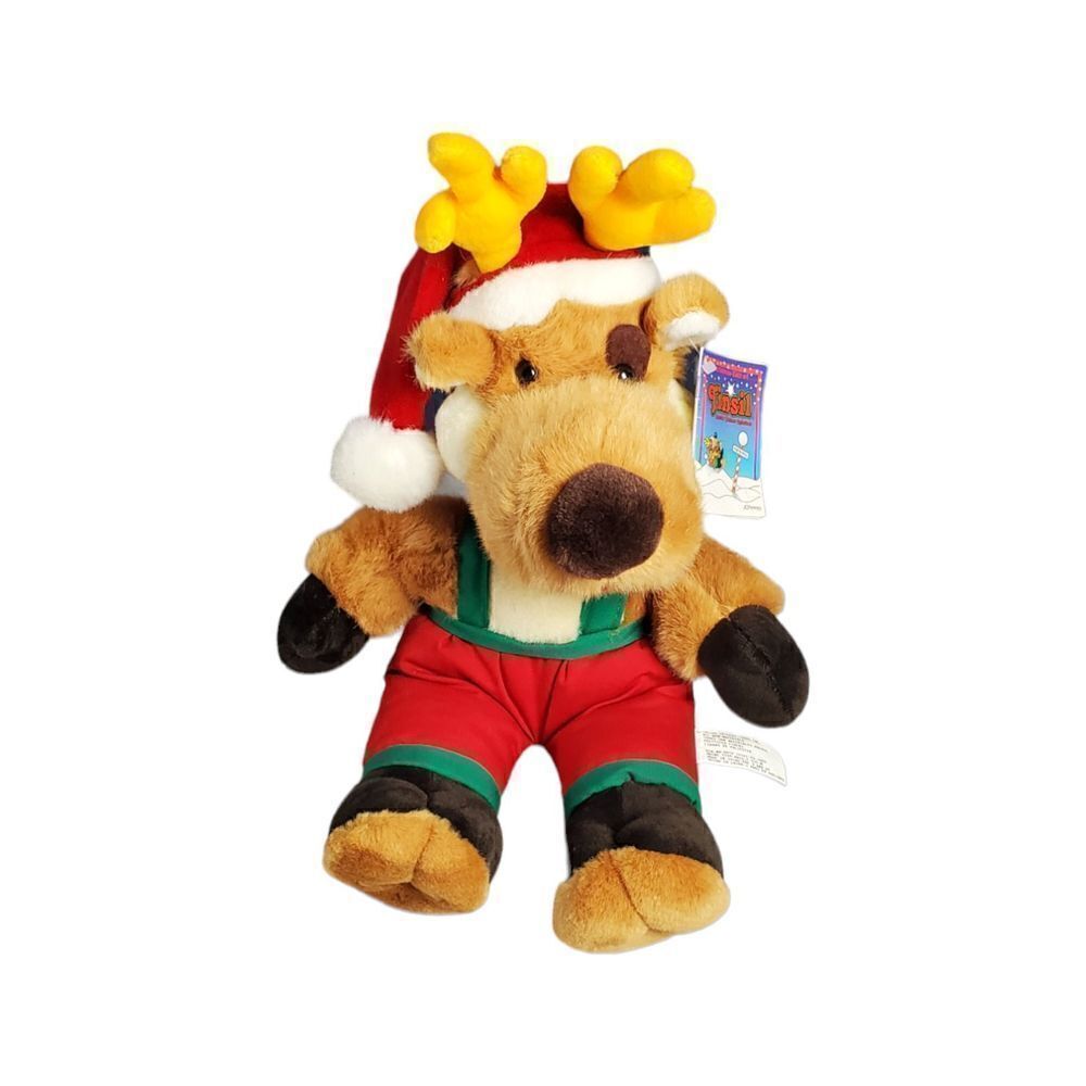 Chosun Reindeer Plush Santa Hat Overalls Brown Red Christmas Holiday Vintage 17"